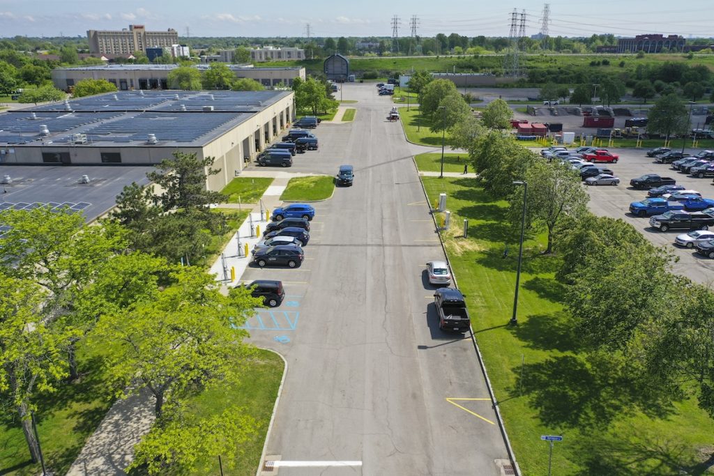 An arial photo of the parking lot. 